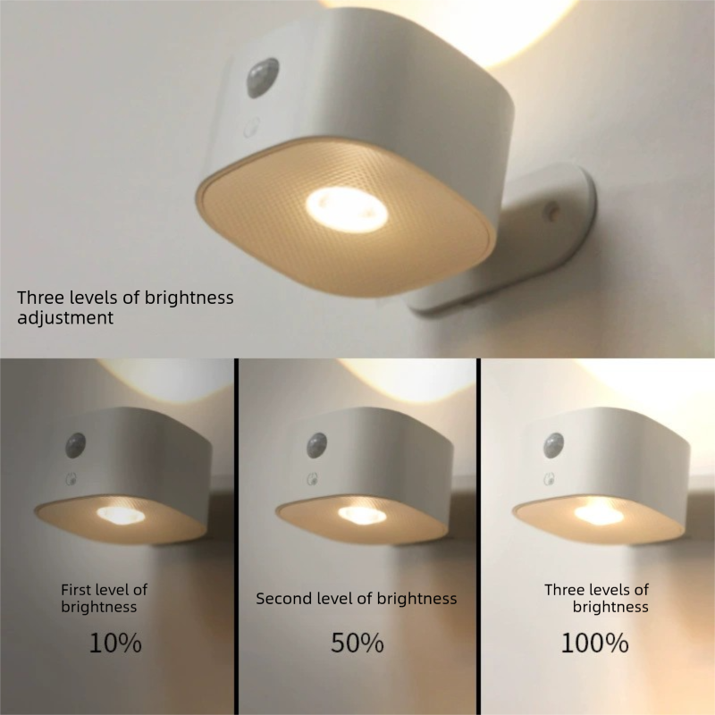 White Rechargeable Motion Sensor Wall Light Dual Light Source Magnetic LED Night Lamp with 3 Brightness Levels and Type-C Charging for Hallway and Bedroom - Image 2
