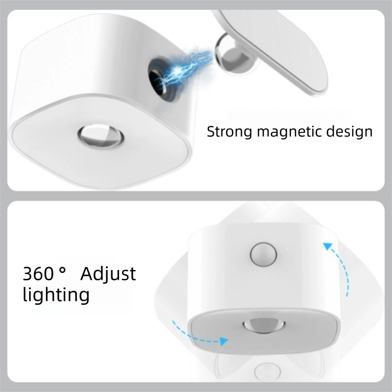White Rechargeable Motion Sensor Wall Light Dual Light Source Magnetic LED Night Lamp with 3 Brightness Levels and Type-C Charging for Hallway and Bedroom - Image 3