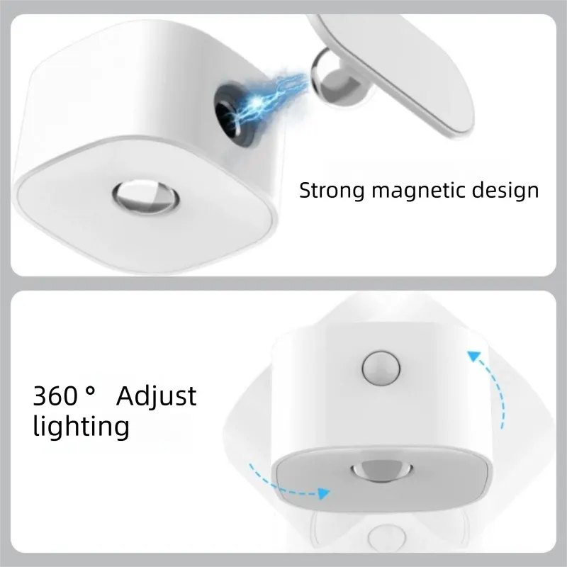 White Rechargeable Motion Sensor Wall Light Dual Light Source Magnetic LED Night Lamp with 3 Brightness Levels and Type-C Charging for Hallway and Bedroom - Image 3
