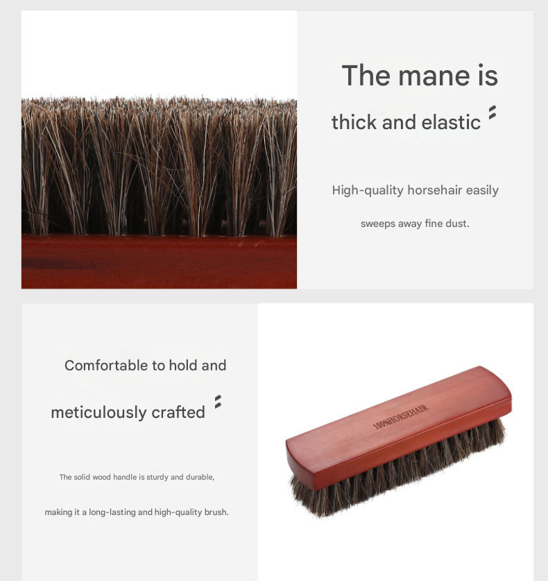 2 Pack Brown 18*5cm Premium Horsehair Shoe Brush Set Solid Wood Handle Soft Bristles Leather Care Kit for Polishing Boots Bags and Car Seats - Image 3