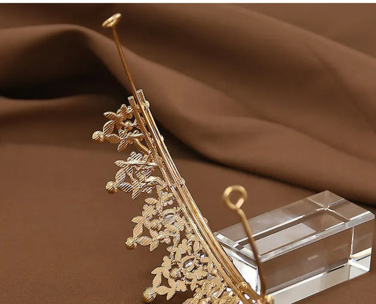 Golden-red Girls Princess Tiara Crown Crystal Rhinestone Headpiece 14cm Diameter for Birthday Party Dance Performance and Flower Girls Elegant Hair Accessory - Image 3