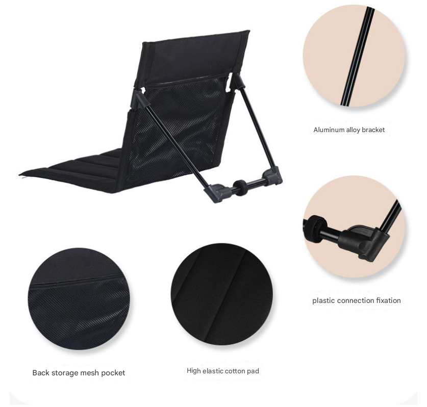 Army Green Portable Outdoor Ground Chair with Back Support Folding Beach Mat Seat Lightweight Aluminium Frame for Camping Festivals and Picnics - Image 3