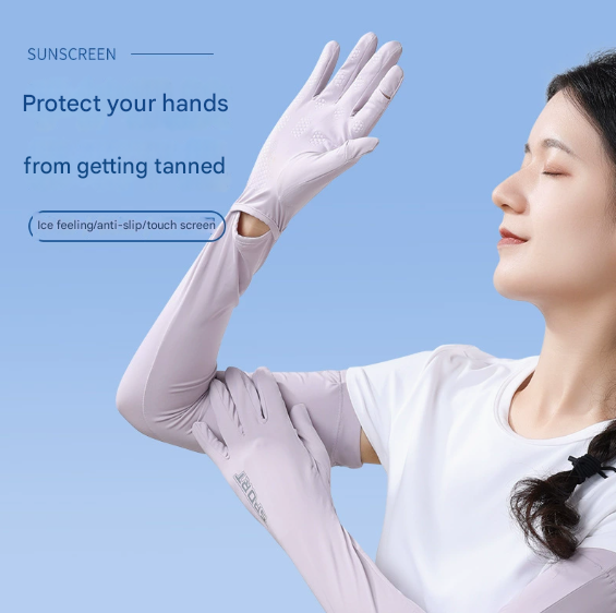 White Cooling UV Protection Arm Sleeves Long Sun Block Gloves Breathable Stretchy Hand Cover for Cycling Driving and Outdoor Sports Australia - Image 2