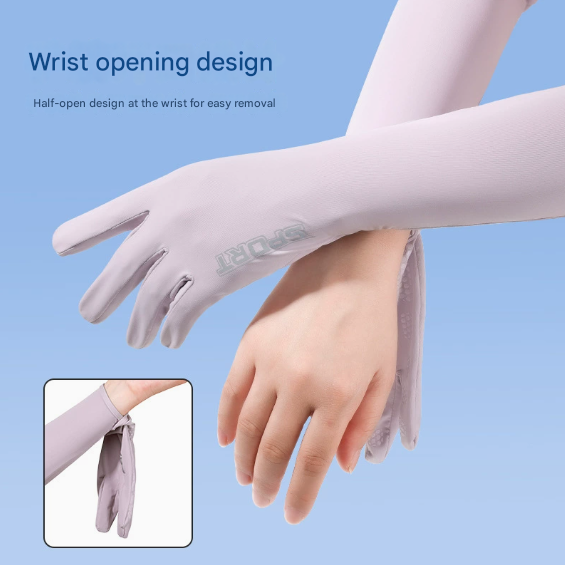 White Cooling UV Protection Arm Sleeves Long Sun Block Gloves Breathable Stretchy Hand Cover for Cycling Driving and Outdoor Sports Australia - Image 4