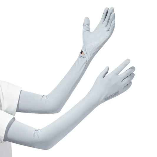 Grey Cooling UV Protection Arm Sleeves Long Sun Block Gloves Breathable Stretchy Hand Cover for Cycling Driving and Outdoor Sports Australia