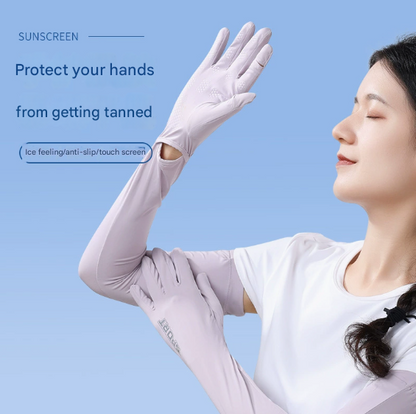 Grey Cooling UV Protection Arm Sleeves Long Sun Block Gloves Breathable Stretchy Hand Cover for Cycling Driving and Outdoor Sports Australia - Image 2
