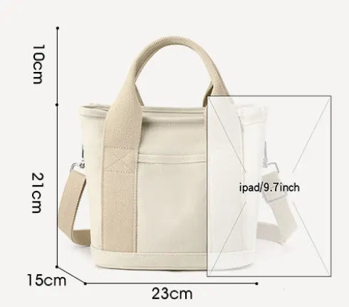 Grey Small Canvas Tote Bag Crossbody Lunch Handbag with Adjustable Strap Fits 9.7 Inch Tablet for Women Daily Work and Travel - Image 2