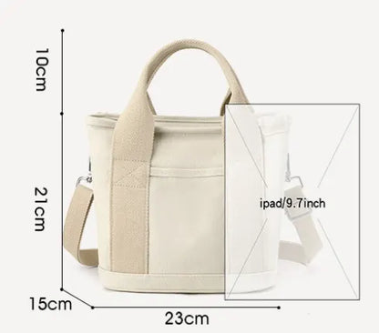 Grey Small Canvas Tote Bag Crossbody Lunch Handbag with Adjustable Strap Fits 9.7 Inch Tablet for Women Daily Work and Travel - Image 2