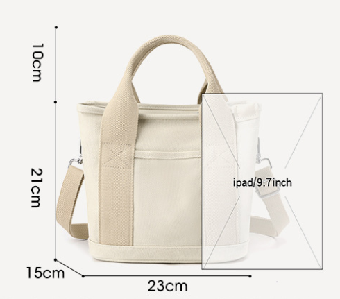 Black Small Canvas Tote Bag Crossbody Lunch Handbag with Adjustable Strap Fits 9.7 Inch Tablet for Women Daily Work and Travel - Image 2