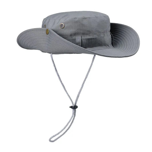 Grey Foldable Wide Brim Sun Hat Unisex Bucket Safari Cap Adjustable 56-60cm for Fishing Hiking Camping and Outdoor Travel