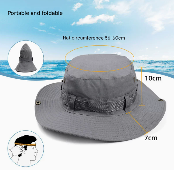 Black Foldable Wide Brim Sun Hat Unisex Bucket Safari Cap Adjustable 56-60cm for Fishing Hiking Camping and Outdoor Travel - Image 2