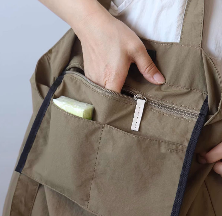 Light Brown Women's Minimalist Nylon Tote Bag Ultra Lightweight Shoulder Shopper Large Capacity Fits A4 Documents for Work and School - Image 2