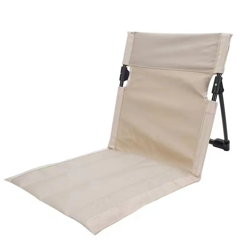 Beige Portable Outdoor Ground Chair with Back Support Folding Beach Mat Seat Lightweight Aluminium Frame for Camping Festivals and Picnics