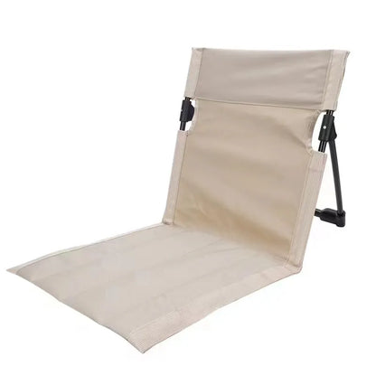Beige Portable Outdoor Ground Chair with Back Support Folding Beach Mat Seat Lightweight Aluminium Frame for Camping Festivals and Picnics