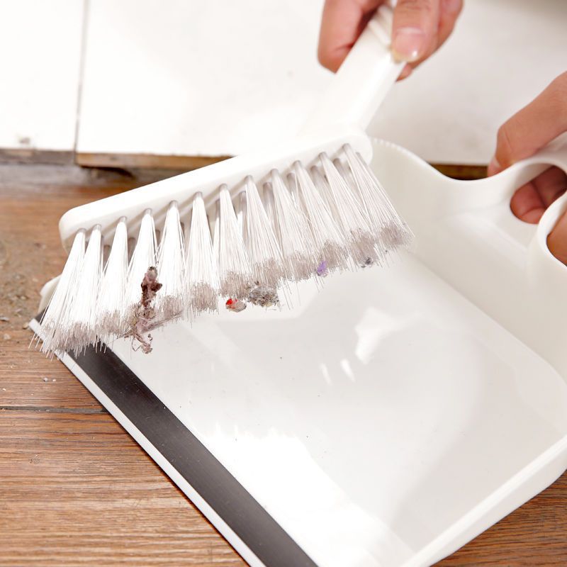 Beige Mini Dustpan and Brush Set Handheld Sweeping Broom with Rubber Lip for Desktop Kitchen Car and Camping Cleaning - Image 3