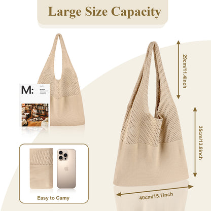 Brown Women's Large Mesh Beach Tote Bag Boho Crochet Shoulder Shopper Reusable Eco Grocery Net Bag for Summer Travel and Markets - Image 2