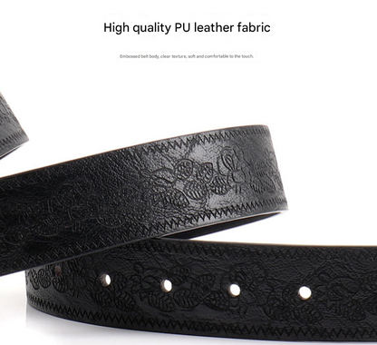 Brown Women's Western Style Embossed Belt 2 Pack Vintage PU Leather Waistband with Antique Silver Buckle for Jeans and Dresses Y2K Fashion - Image 2
