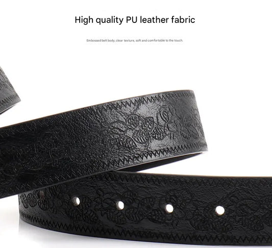 Brown Women's Western Style Embossed Belt 2 Pack Vintage PU Leather Waistband with Antique Silver Buckle for Jeans and Dresses Y2K Fashion - Image 2