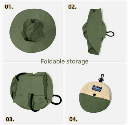 Green Foldable Waterproof Bucket Hat Packable Sun Cap Wide Brim with Adjustable Drawstring for Fishing Camping and Hiking - Image 2