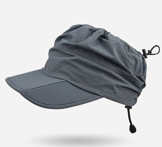 Grey Women's Foldable Sun Visor Cap Quick Dry Packable Empty Top Hat Adjustable Drawstring for Running Hiking and Summer Travel