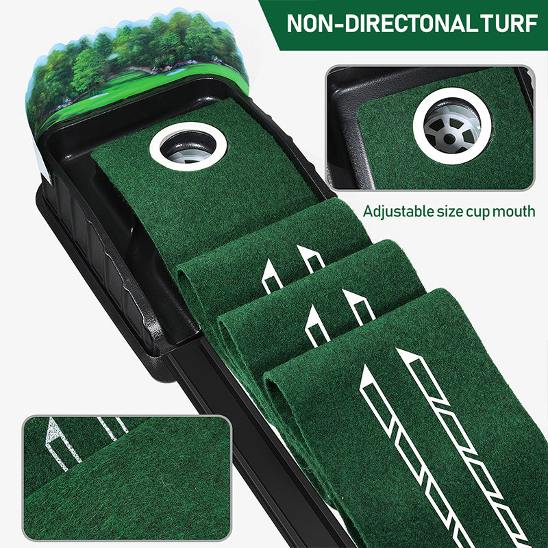 Indoor Golf Putting Mat with Automatic Ball Return System 2.6m Practice Green with Alignment Guides for Home and Office Training - Image 3