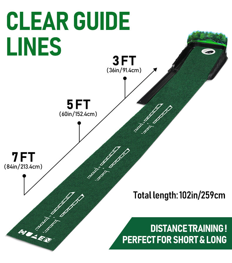 Indoor Golf Putting Mat with Automatic Ball Return System 2.6m Practice Green with Alignment Guides for Home and Office Training - Image 6