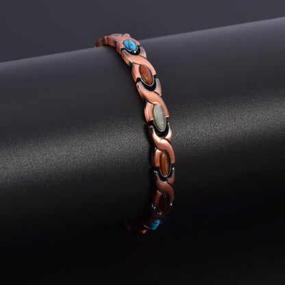 Vintage Copper Tone Magnetic Bracelet Unisex Fish Link Chain with Colourful Stones 19.5cm Bangle for Men and Women Jewellery Gift - Image 5