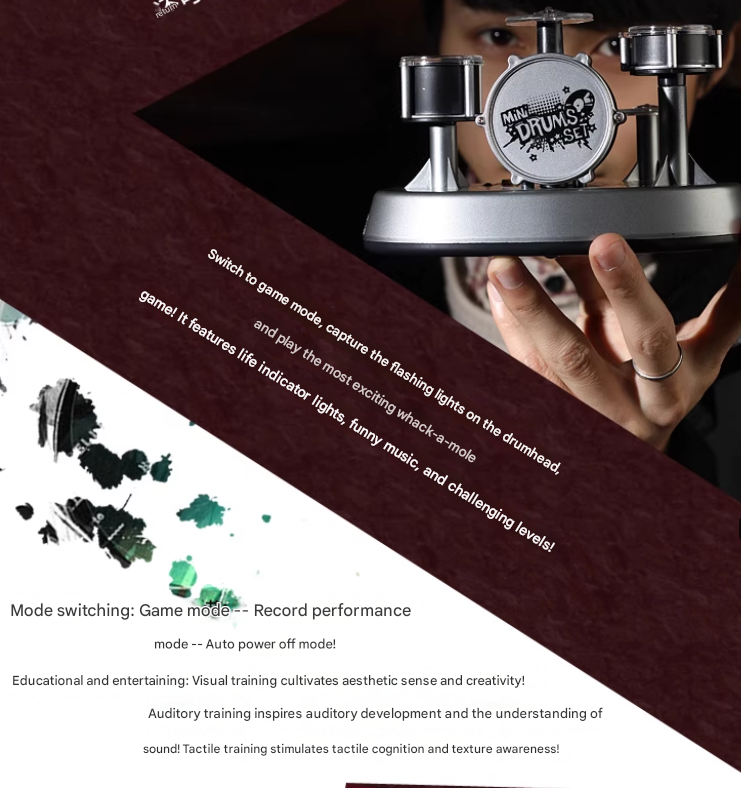 Mini Electronic Finger Drum Set Touch Sensitive Desktop Percussion Toy with Light-Up Game Mode Novelty Gift for Kids and Musicians - Image 5