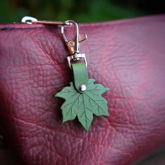 Red 3 Pack PU Leather Maple Leaf Keychain Set Vintage Style Autumn Leaf Keyring Bag Charm Pendant for Women Handbag and Car Keys - Image 2