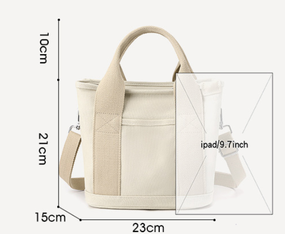Navy Blue Small Canvas Tote Bag Crossbody Lunch Handbag with Adjustable Strap Fits 9.7 Inch Tablet for Women Daily Work and Travel - Image 2