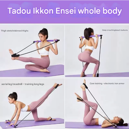 Blue Portable Pilates Bar Kit with Resistance Bands Detachable Toning Stick for Home Gym Yoga & Stretching - Durable Metal Core - Image 3