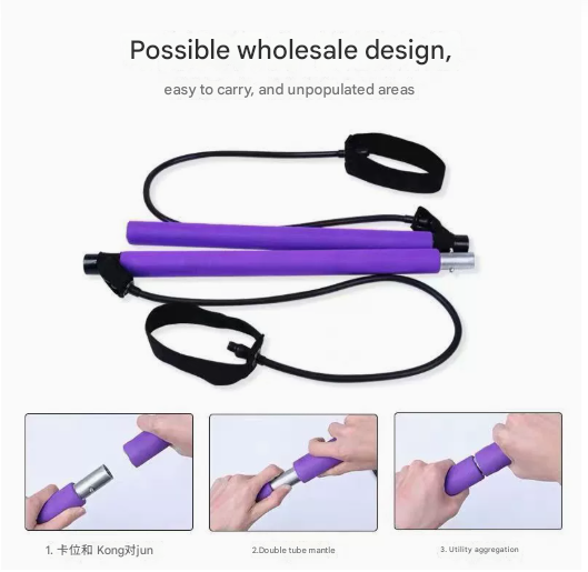 Purple Portable Pilates Bar Kit with Resistance Bands Detachable Toning Stick for Home Gym Yoga & Stretching - Durable Metal Core - Image 2