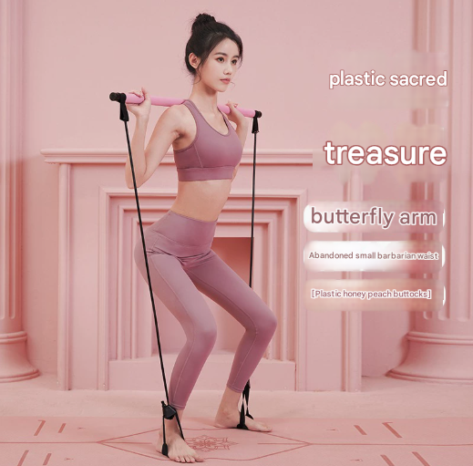 Purple Portable Pilates Bar Kit with Resistance Bands Detachable Toning Stick for Home Gym Yoga & Stretching - Durable Metal Core - Image 4