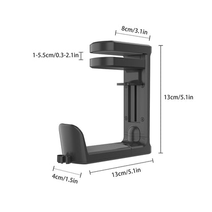 Black Under Desk Headphone Hanger Clamp 360 Degree Rotating - Adjustable Headset Holder Hook with Cable Organiser for Home Office & Gaming Setup (Fits 1-5.5cm Desks) - Image 2