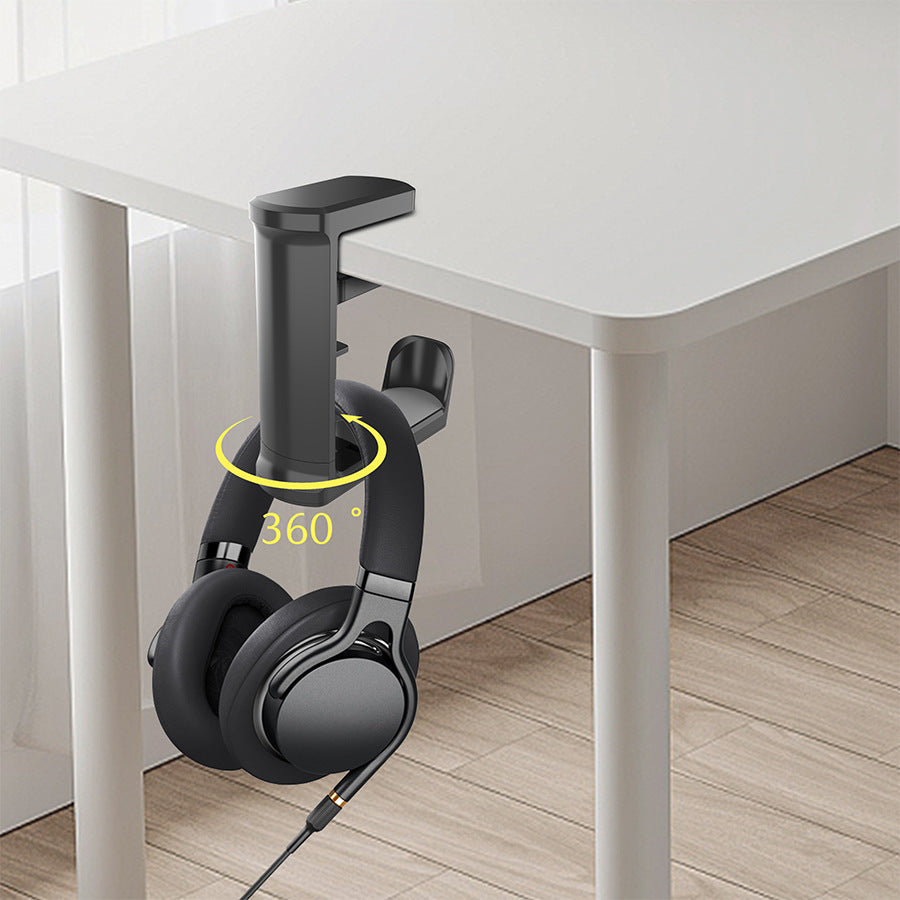 Black Under Desk Headphone Hanger Clamp 360 Degree Rotating - Adjustable Headset Holder Hook with Cable Organiser for Home Office & Gaming Setup (Fits 1-5.5cm Desks) - Image 3