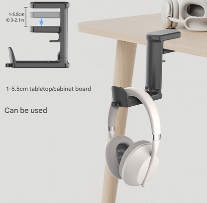 Black Under Desk Headphone Hanger Clamp 360 Degree Rotating - Adjustable Headset Holder Hook with Cable Organiser for Home Office & Gaming Setup (Fits 1-5.5cm Desks) - Image 4