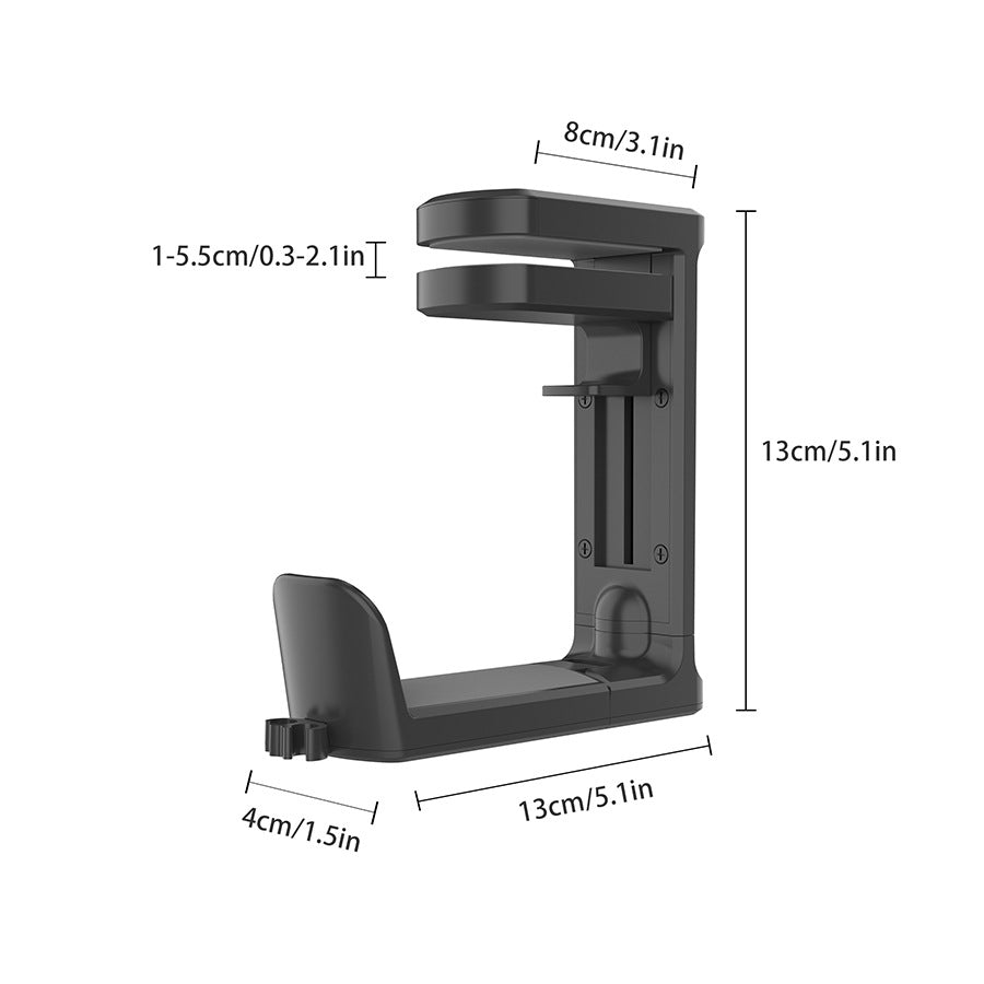 White Under Desk Headphone Hanger Clamp 360 Degree Rotating - Adjustable Headset Holder Hook with Cable Organiser for Home Office & Gaming Setup (Fits 1-5.5cm Desks) - Image 2