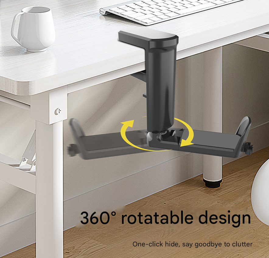 White Under Desk Headphone Hanger Clamp 360 Degree Rotating - Adjustable Headset Holder Hook with Cable Organiser for Home Office & Gaming Setup (Fits 1-5.5cm Desks) - Image 6