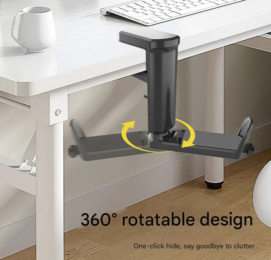 White Under Desk Headphone Hanger Clamp 360 Degree Rotating - Adjustable Headset Holder Hook with Cable Organiser for Home Office & Gaming Setup (Fits 1-5.5cm Desks) - Image 6