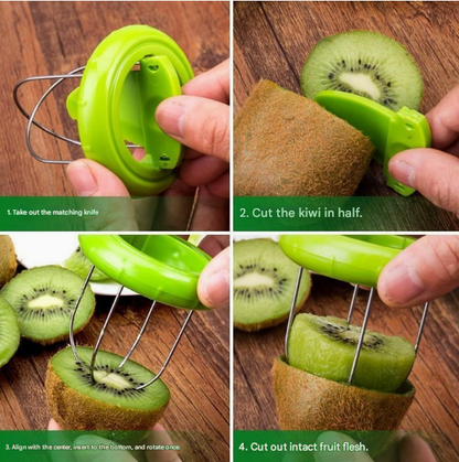 Green 4 Pack Kiwi Fruit Cutter and Peeler Tool with Detachable Knife - Stainless Steel Wire Slicer for Dragon Fruit & Soft Fruits - Mess-Free Kitchen Gadget - Image 4