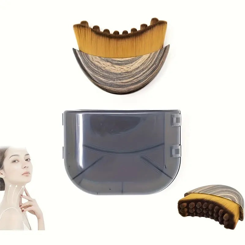 Two-piece Facial Contour and Massage Brush with Storage Case - Soft High-Density Bristles for Face Neck & Lymphatic Care - Portable Ergonomic Design (Wood Pattern) - Image 2