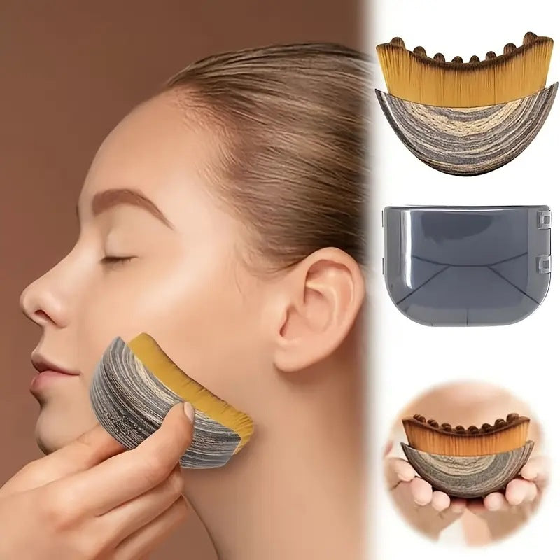 Two-piece Facial Contour and Massage Brush with Storage Case - Soft High-Density Bristles for Face Neck & Lymphatic Care - Portable Ergonomic Design (Wood Pattern) - Image 4