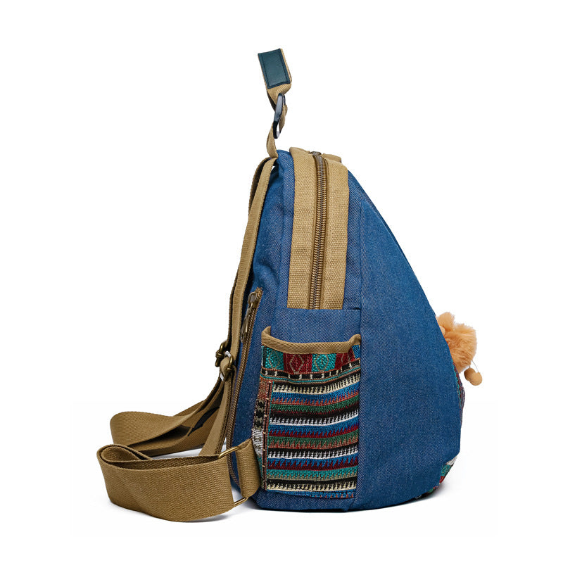 Vintage Denim Backpack with Boho Embroidery - Spacious Lightweight Daypack for Women - Casual Canvas Rucksack for Travel, School & Festivals (39cm Height) - Image 2