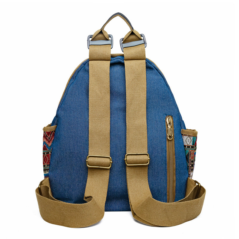 Vintage Denim Backpack with Boho Embroidery - Spacious Lightweight Daypack for Women - Casual Canvas Rucksack for Travel, School & Festivals (39cm Height) - Image 3
