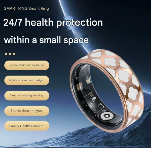 8# Striped Gold Smart Health Ring Tracker with Wireless Charging Case - Titanium Steel Fitness Wearable for Heart Rate, Sleep & Blood Oxygen Monitoring - Waterproof Wellness Device - Image 2