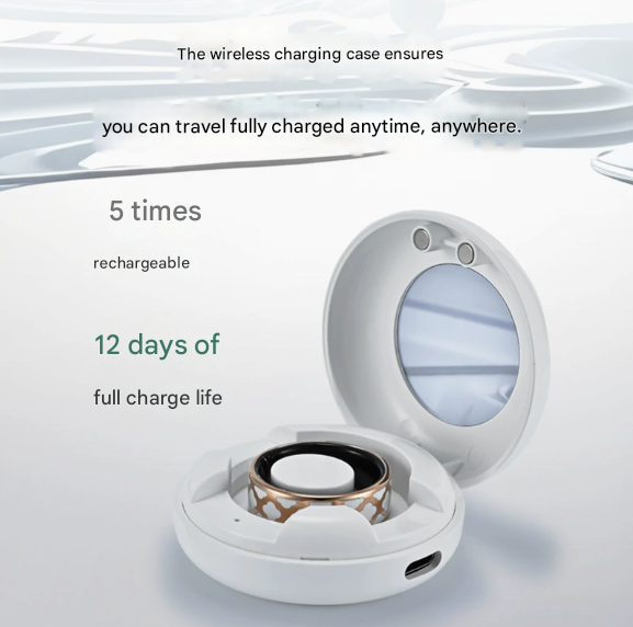 9# Striped Gold Smart Health Ring Tracker with Wireless Charging Case - Titanium Steel Fitness Wearable for Heart Rate, Sleep & Blood Oxygen Monitoring - Waterproof Wellness Device - Image 4