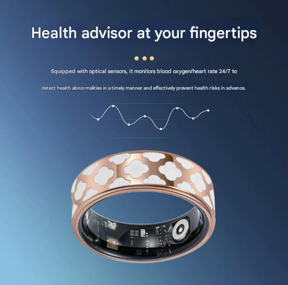 12# Striped Gold Smart Health Ring Tracker with Wireless Charging Case - Titanium Steel Fitness Wearable for Heart Rate, Sleep & Blood Oxygen Monitoring - Waterproof Wellness Device - Image 3