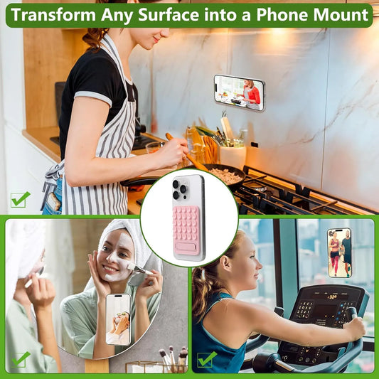 Pink 4 Pack Silicone Suction Phone Mount with Foldable Kickstand - Adhesive Sticky Grip Pad for Mirrors & Glass - 2-in-1 Hands-Free Holder for Content Creation - Image 3
