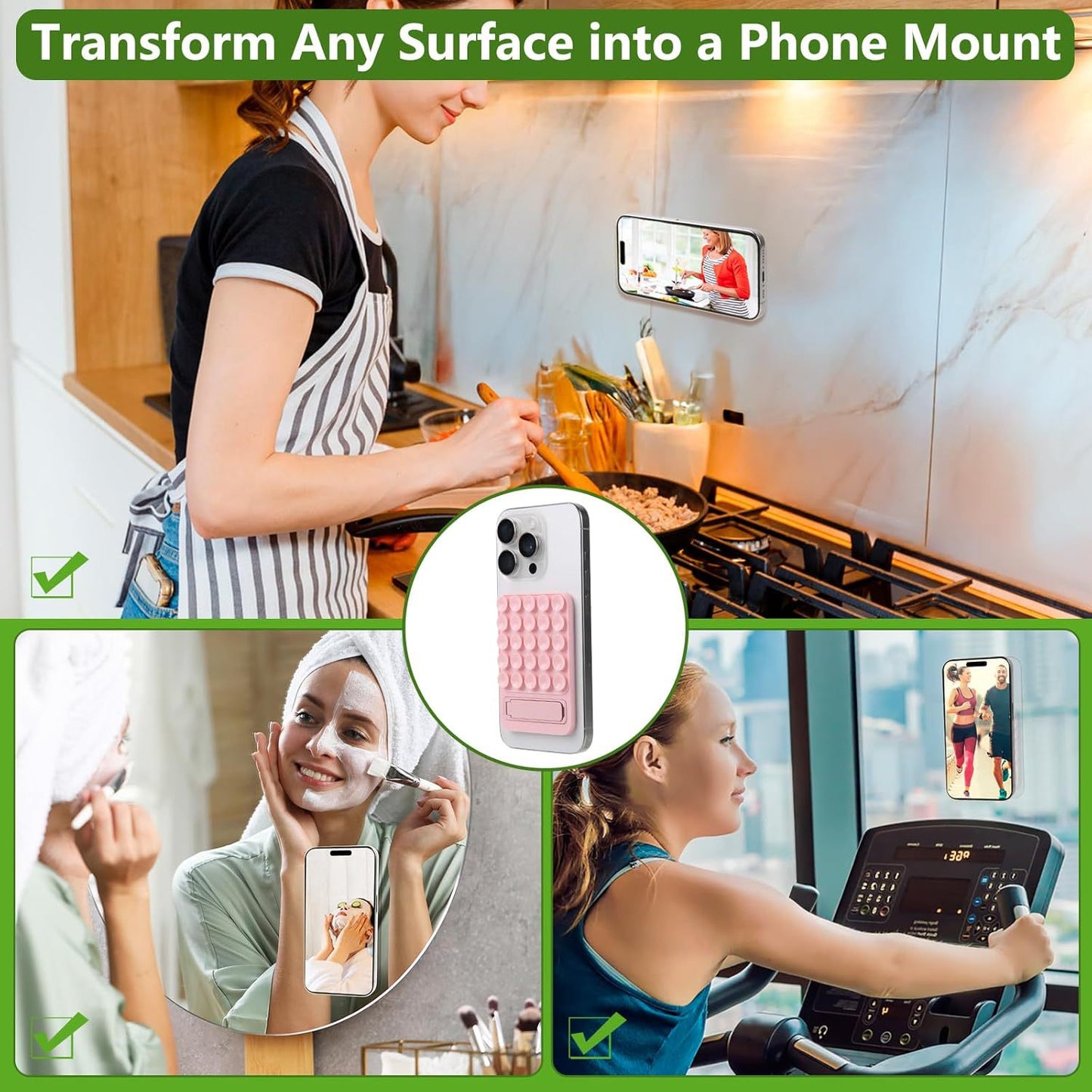 Light Purple 4 Pack Silicone Suction Phone Mount with Foldable Kickstand - Adhesive Sticky Grip Pad for Mirrors & Glass - 2-in-1 Hands-Free Holder for Content Creation - Image 3