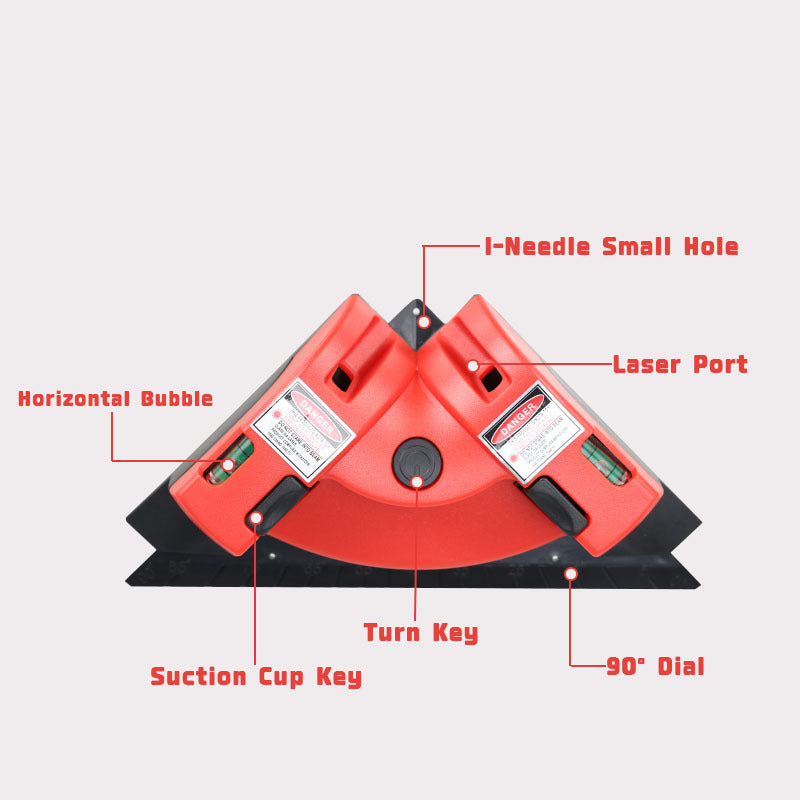 Red 90 Degree Laser Square Level Tool - Right Angle Line Projector for Tiling & Flooring Layout - Dual Bubble Alignment Aid for DIY Renovation (190mm) - Image 4
